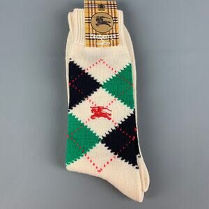 BURBERRYS Size L Beige Navy & Green Argyle Wool Nylon Knit Socks